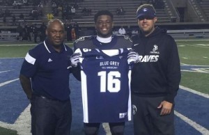 NFL veteran Mark McMillian, Pac-12 Conference and ACC target Anselem Umeh and St. John Bosco coach Jason Negro were in attendance for a stop on the recent nationwide Blue-Grey Jersey Presentation Tour.